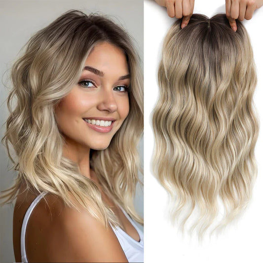 20" Wavy Curly Synthetic Hair Topper with 6.5x6.5inch Base