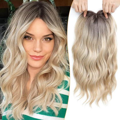 16" Wavy Curly Synthetic Hair Topper with 6.5x6.5inch Base